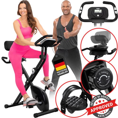 Heimtrainer MX100 PRO | X-Bike Fitnessbike - Sport Fahrrad faltbar - Ergometer Rad - Indoor Cycle - Rückenlehne - Haltegriffe - LCD Display - 8 Stufen