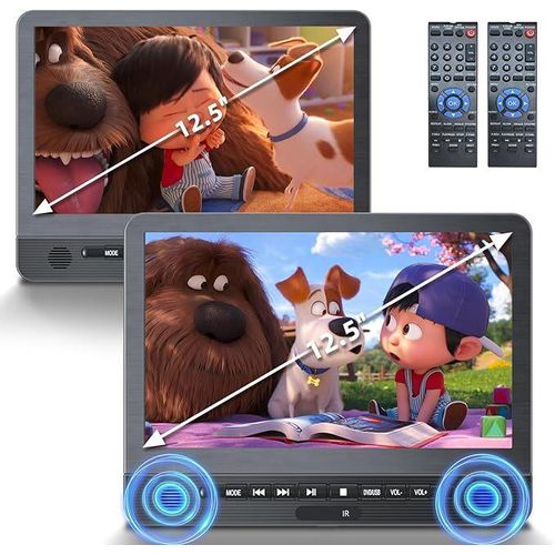 12,5'' Auto DVD Player 2 Bildschrime Mit 5 Stunden wiederaufladbarer Akku, Zwei Auto-Bildschirm, Kopfstütze