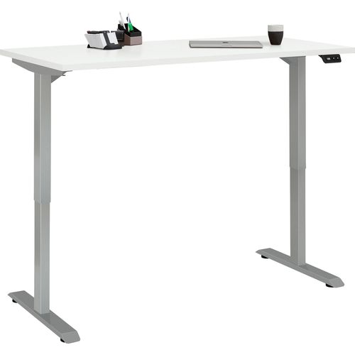 Schreibtisch ></noscript>e-desk< in weiss/alu - 120x72x72 (B/H/T) elektrisch verstellbar