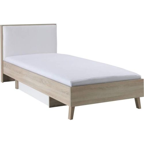 Kinderbett 90x200 mit Bettkasten MALMO – Farbe helles Eichenholz und Weiß