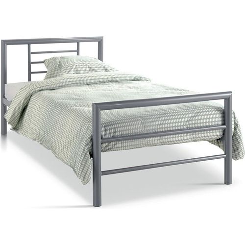 Einfaches Metallbett ECHO, 90x200 cm, in glänzendem Grau, Lattenrost inklusive