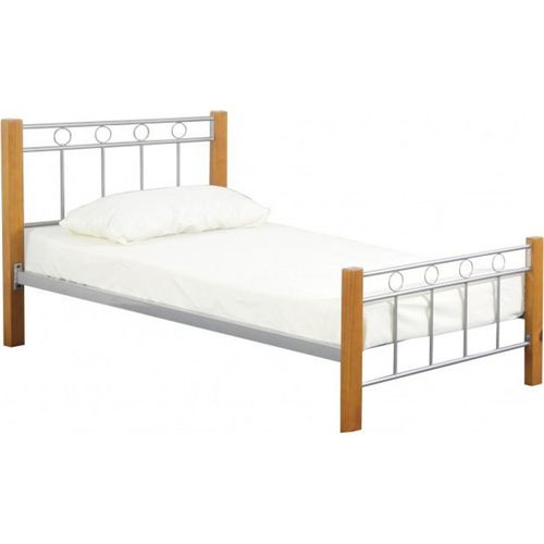 Bett EVELINE – 90x200 cm – Metall und graues Holz – Lattenrost inklusive – Designstil