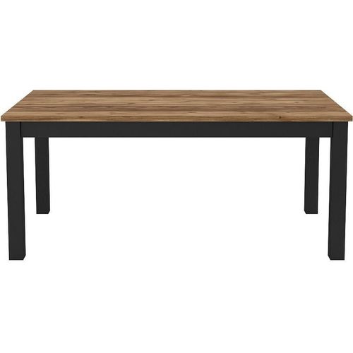 Tisch für 6 Personen für Esszimmer, Kollektion DARWIN. Tischplatte in Fichtenfarbe. Schwarze Beine.