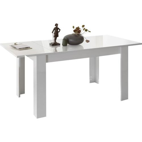Tisch 137x90 mit inklusiver Verlängerung von 48cm, Kollektion FOLOMI, Farbe glänzendes Weißlack.