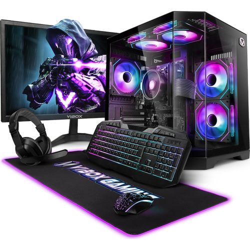 Vibox Gaming PC Set Komplett - Monitor 22 Zoll - AMD Ryzen 3 3200G 4,0GHz - Radeon Vega 8 - 16GB RAM - 1TB NVMe SSD - Windows 11 - WLAN - Schwarz