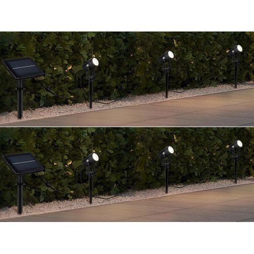 2er Set LED Hybrid Solarstrahler mit USB Akku Gartenstrahler Erdspieß, L: 620cm