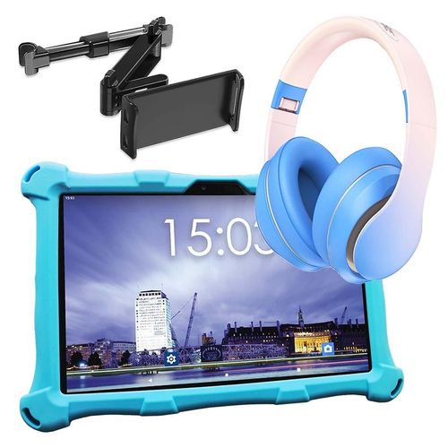 AngelTech Kindertablet XL Blau XL mit Kopfhörer und Tablet-Halterung