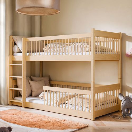 Kinderbett Hochbett Etagenbett 80x180 | 90x190 | 90x200 cm, mit abgerundeten Kanten und umbaubar zu 2 Betten 80x180 cm von 3. bis 12. Lebensjahr, Natur