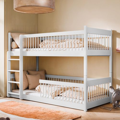 Kinderbett Hochbett Etagenbett 80x180 | 90x190 | 90x200 cm, mit abgerundeten Kanten und umbaubar zu 2 Betten 90x200 cm von 4. bis 18. Lebensjahr, Weiß