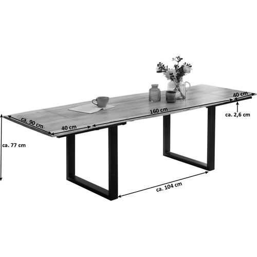 Esstisch Baumkante Akazie natur 160(260)x90 Ansteckplatten schwarz PAULO