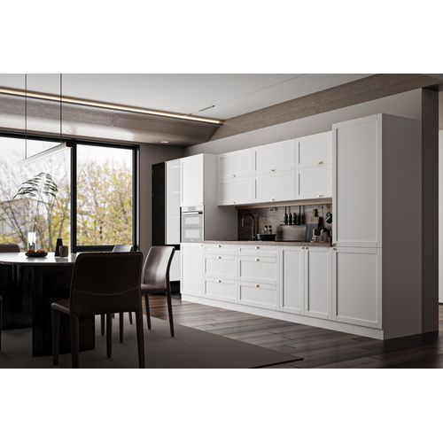 Küchenzeile 360 cm Küchenblock, Einbauküche Ohne E-Geräten Linea K48-M360 Weiß