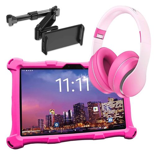 AngelTech Kindertablet XL PRO II Rosa mit Kopfhörer und Tablet-Halterung