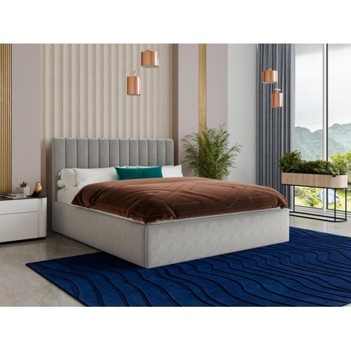 Polsterbett Ovo - Bettkasten mit Gasdruckfedern - Doppelbett mit Lattenrost, Bett mit Polsterkopfteil, Bettgestell, Schlafzimmer, Velvet Stoff (Grau (Paros 05), 180 x 200 cm)