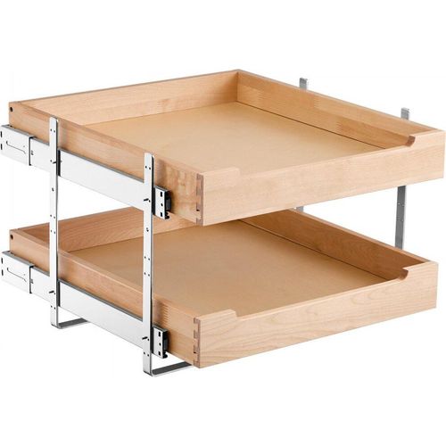 2-stufiger Ausziehbarer Unterschrank-Organizer aus Holz, 393x533x76mm - Schubladen Organizer Holz für Küchenschränke