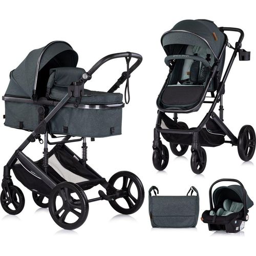 Chipolino Kinderwagen 3 in 1 Amore Babyschale Adapter Wickeltasche Fußabdeckung tuerkis