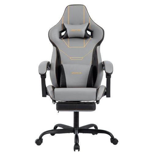 Gaming Stuhl(Grau)Ergonomisch Gaming Chair Bürostuhl mit Fußstütze Racing Computerstuhl Höhenverstellbar Gepolstert Bürostuhl Lendenwirbelstütze