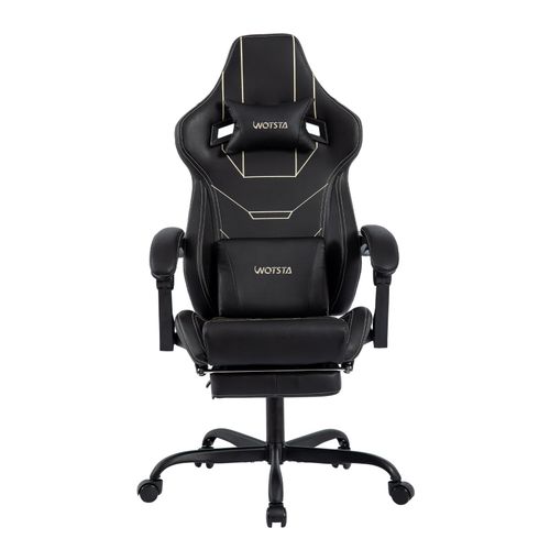 Gaming Stuhl(schwarz)Ergonomisch Gaming Chair Bürostuhl mit Fußstütze Racing Computerstuhl Höhenverstellbar Gepolstert Bürostuhl Lendenwirbelstütze