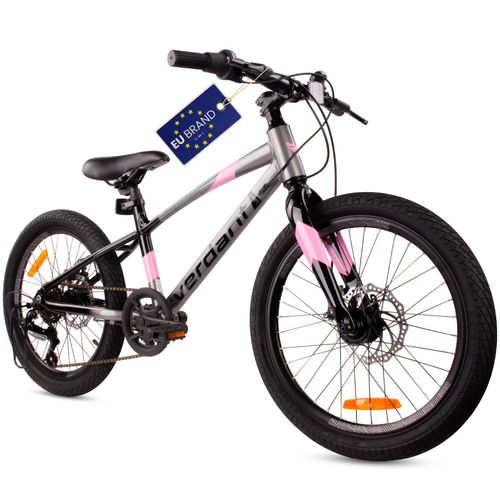 Kinderfahrrad Mädchenfahrrad 20 Zoll Fahrrad mit 6 Gang Kettenschaltungen Shimano RevoShift Leichte Aluminium-Rahmen Verdant Alder graphitrosa