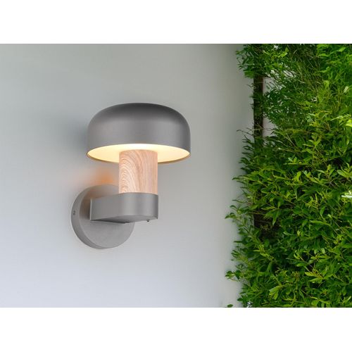 LED Außenwandleuchte Anthrazit und Holzoptik moderne Terrassenbeleuchtung H:24cm