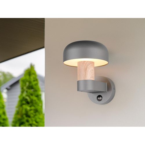 LED Außenwandleuchte mit Bewegungsmelder Anthrazit & Holzoptik, Hausbeleuchtung