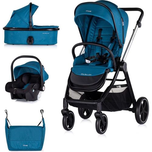 Chipolino Kombikinderwagen 3 in1 Marbella Fußabdeckung Einlage i-Size Babyschale blau