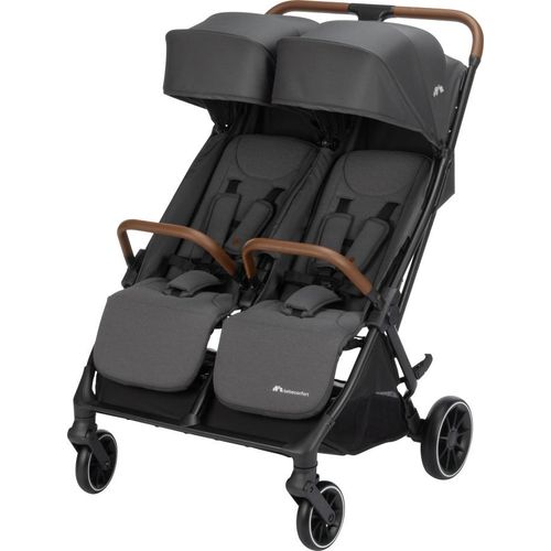 Bebeconfort Mane, Duo Geschwisterwagen, 0+ bis 22kg, Automatisches Klappsystem, Drehbare Sicherheitsbügel, Regenverdeck, 8 kg Tasche, Mineral Graphite