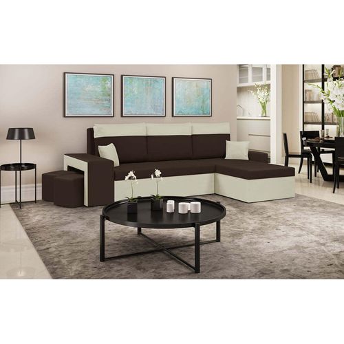 Ecksofa DAKOTA2 mit Schlaffunktion - Dunkelbraun/Creme