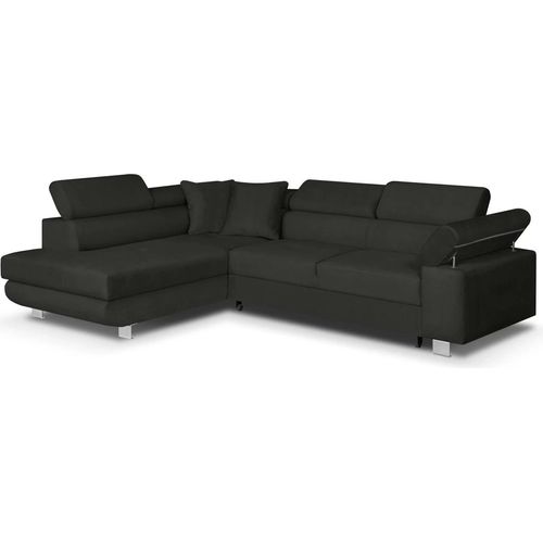 Ecksofa mit Schlaffunktion, CREDO Wellenfederung, links - Dunkelgrau