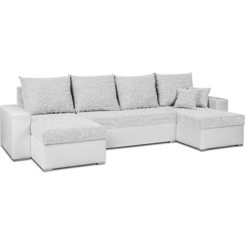 U-Ecksofa mit Schlaffunktion HUBERT - Silber/Weiß