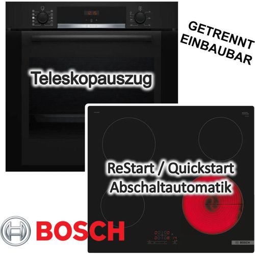 Herdset Bosch Backofen Hydrolyse mit Glaskeramikkochfeld Kindersicherung autark 60 cm