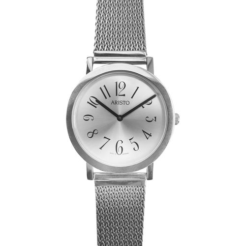 Aristo Quarz Damenuhr - im Edelstahl Design mit silberfarbenem Ziffernblatt und großen Ziffern - Eleganz fürs Handgelenk - 4D78-P