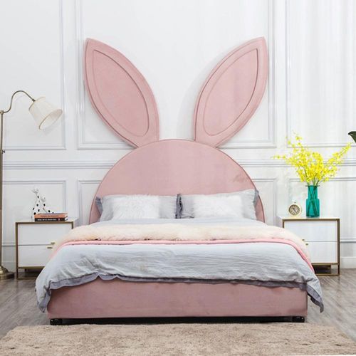 Bett Mädchenbett Prinzessinnenbett Doppelbett Veloursbett Kinderbett mit Thema Modernes Gästebett Mit Matratze Rosa B150*L200cm