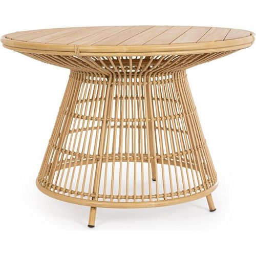Tisch Adelma 110 x 110 x 75 cm Aluminium Kunstfaser Teak Rattanoptik Natur