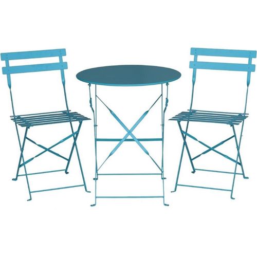 Bolero klappbare Terrassenstühle + Tisch | Stahl | blau | 2 Stühle + 1 Tisch