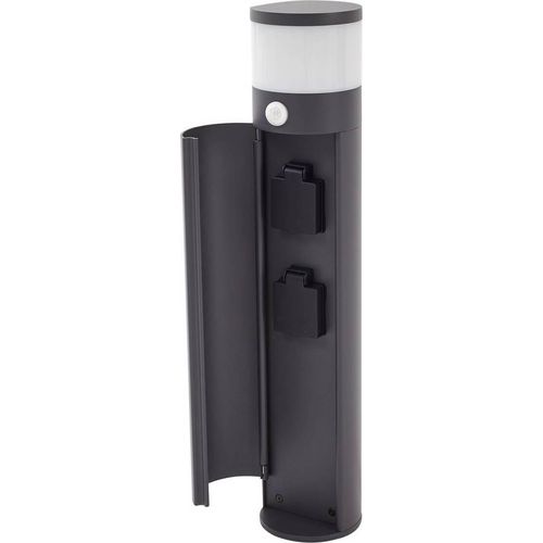 Lucande Sockellampe Corban, grau, Sensor, Steckdosen, IP44