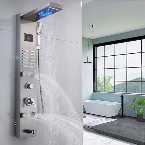 Duschpaneel Armatur 6 Funktionen Duschpaneel mit Temperaturanzeige Regendusche 4 Massagedüsen, Wanneneinlauf, Duschamaturen set Duschsäule Duschset