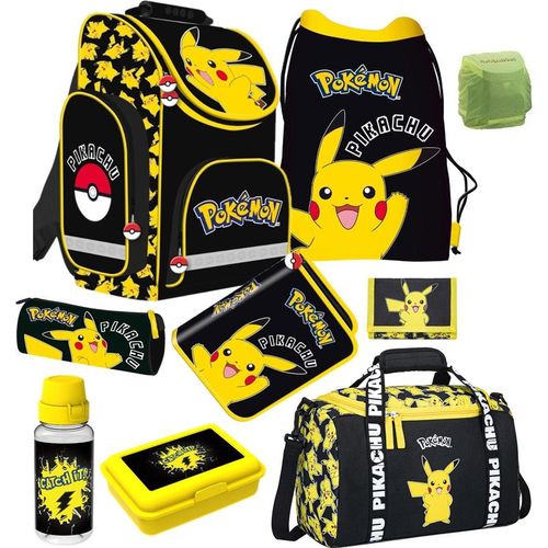Pokemon Schulranzen Set 9-teilig mit Sporttasche ergonomischer Tornister 1. Klasse mit Pokémon Pikachu Motiv