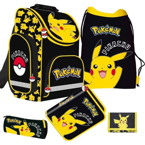 Pokemon Schulranzen Set 5-teilig ergonomischer Tornister 1. Klasse mit Pokémon Pikachu Motiv