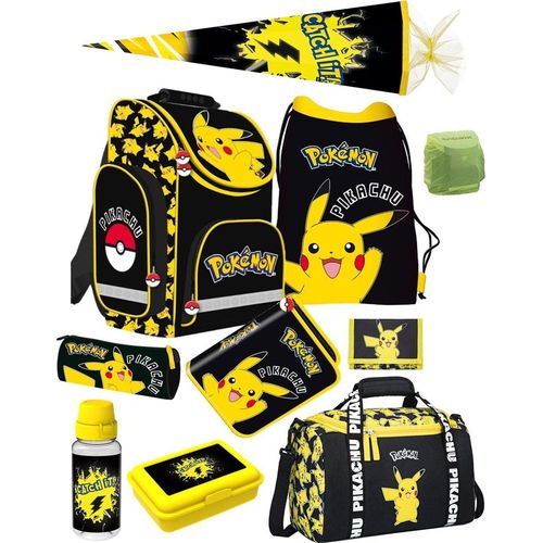 Pokemon Schulranzen Set 10-teilig mit Schultüte ergonomischer Tornister 1. Klasse mit Pokémon Pikachu Motiv