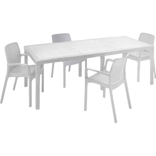 Tisch- und Stuhlset Cortanze, Indoor-Lounge, ausziehbarer rechteckiger Tisch mit 4 StÃ1/4hlen mit Armlehnen, Italy, Weiß