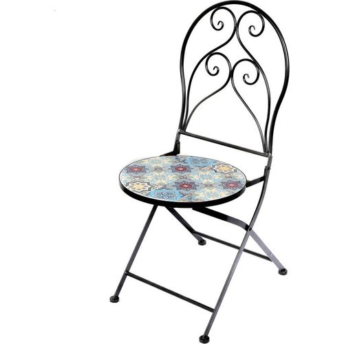 Set mit 2 klappbaren Bistro-Gartenstühlen der Kollektion PORTO – Dekorative Mosaik – Schwarzes Metall – 30x50x93 cm