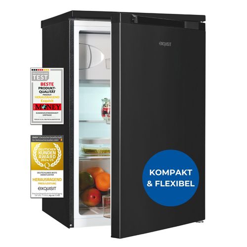 Exquisit Kühlschrank mit Gefrierfach, 4-Sterne-Gefrieren, 2 Glasablagen, 107l Nutzinhalt, Innenbeleuchtung, 37 Dezibel, KS515-4-051C inoxlook-az Image
