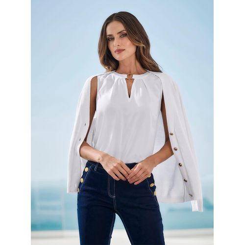 Blusentop HEINE, Damen, Gr. 34, beige (ecru), 100% Viskose, unifarben, Rundhals, ohne Ärmel, Blusen