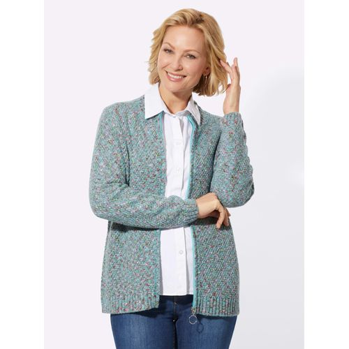 Strickjacke CLASSIC BASICS, Damen, Gr. 52, blau (ozean, meliert), 100% Polyacryl, meliert, Langarm, Strickjacken