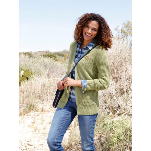 Strickjacke CASUAL LOOKS, Damen, Gr. 54, grün (schilf), 50% Baumwolle, 50% Polyacryl, unifarben, Langarm, Strickjacken