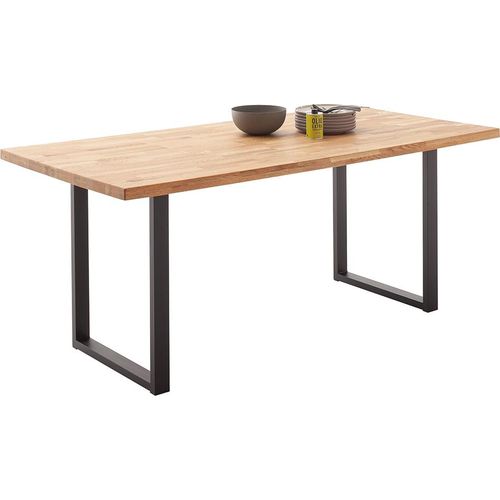 Massivholz-Esstisch 120x75 cm in Wildeiche massiv geölt mit gerader Kante und Metallgestell - ZAMORA-06