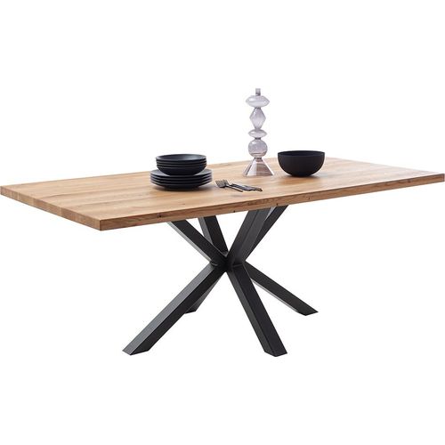 Massivholz-Esstisch 160x90 cm in Wildeiche massiv geölt mit Spider-Gestell und gerader Kante - DEWEY-06
