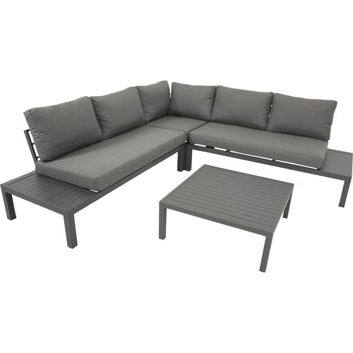 Eck-Lounge Set mit Tisch, Aluminium grau