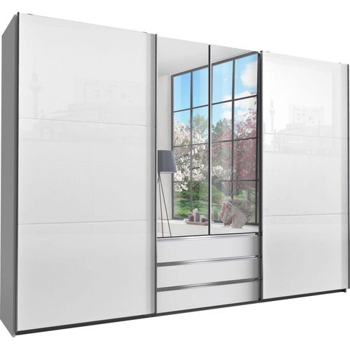 Schwebetürenschrank Magieglas Kleiderschrank 300cm 4-türig Ausführung wählbar,weiß / Weißglas