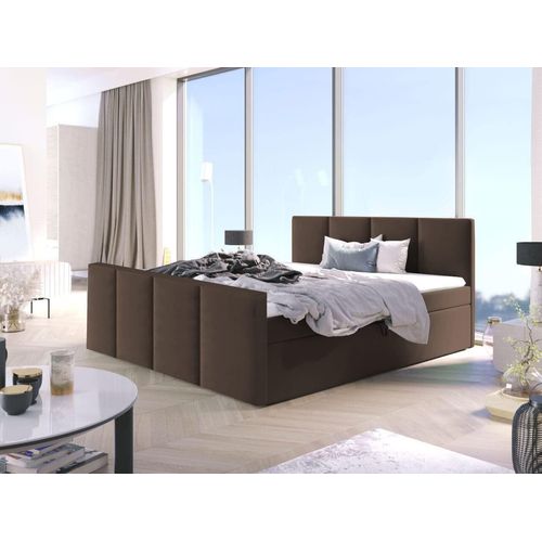 Bett, Boxspringbett STAR mit Fußteil, Bonell-Matratze, VISCO Topper, mit 2 Bettkästen, Doppelbett, Stauraum, 160x200 cm (Braun - Fuego 158)